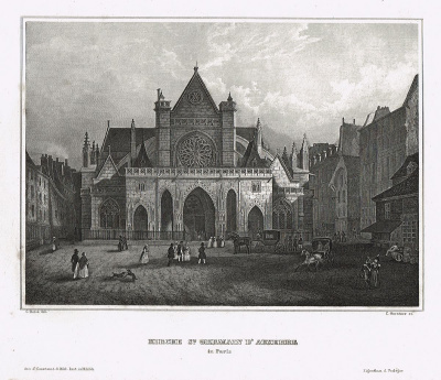 Церковь Сен-Жермен-л’Осеруа в Париже. Офорт, гравюра. Германия, 1861 год