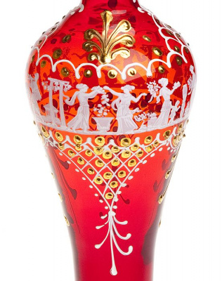 Murano! Ваза для цветов "Нимфы". Рубиновое муранское стекло, золочение, цветные эмали, ручная работа. Высота 27 см. Murano, Италия (Венеция), 1940-е гг