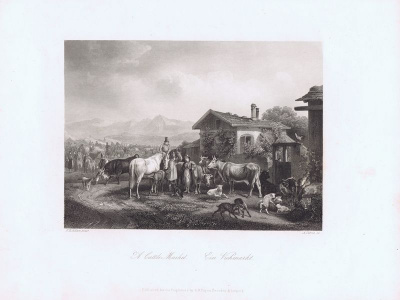 `Скотный рынок. Офорт. Германия, Лейпциг и Дрезден, 1850-е год