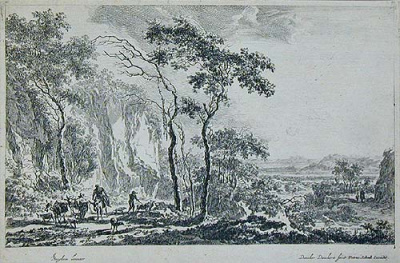 Пейзаж с путниками. Гравюра (середина XVII века), Западная Европа