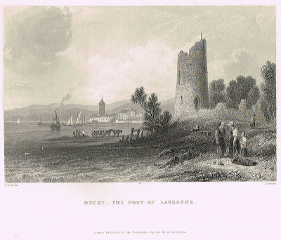 Уши, порт Лозанны. Офорт. Великобритания, 1835 год