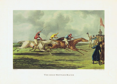 `Конные скачки (бега). Ретивая скаковая лошадь. Офсетная литография. Англия, Лондон, 1960 год