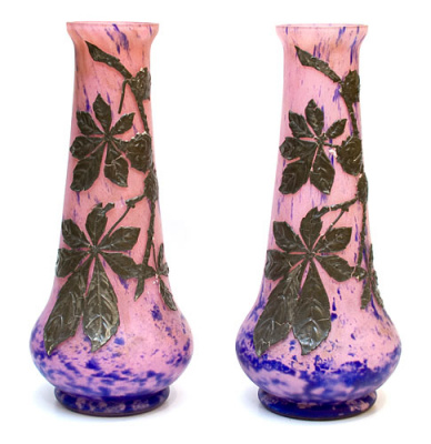 Две вазы "Листья". Стекло, керамическая масса. Западная Европа, начало ХХ века