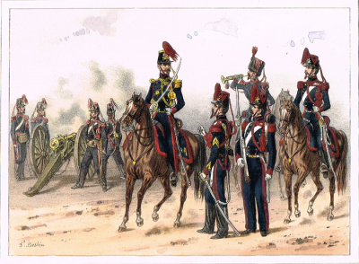 Цветная литография "Рода войск французской армии. Линейные войска. Артиллерия". Франция, вторая половина XIX века