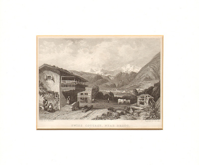 Swiss cottage, near Brieg. Гравюра (середина XIX века), Западная Европа