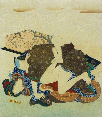 Упавшая заколка. Гравюра (первая половина XIX века), Япония