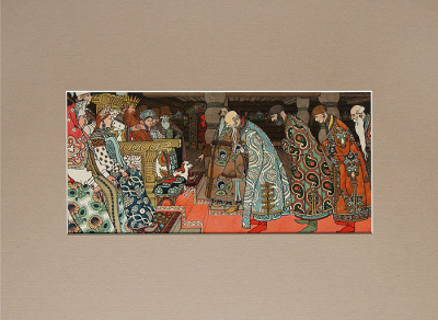 Иллюстрация И. Я. Билибина к "Сказке о Царе Салтане". Цветная литография. Российская Империя, начало XX века