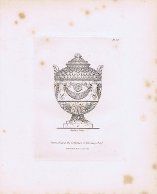 Гравюра Генри Мозес Древняя (античная) ваза 4. Орнамент. Из коллекции Томаса Хоупа, эсквайра. Офорт. Англия, Лондон, 1838 год