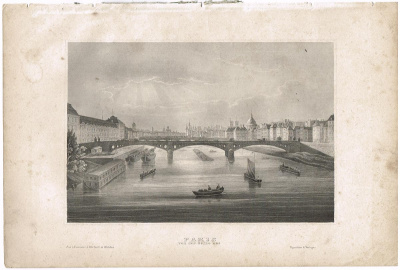 Сена (Paris von der Seine aus). Гравюра, офорт. Германия, середина XIX века