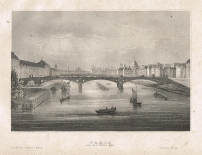 Сена (Paris von der Seine aus). Гравюра, офорт. Германия, середина XIX века