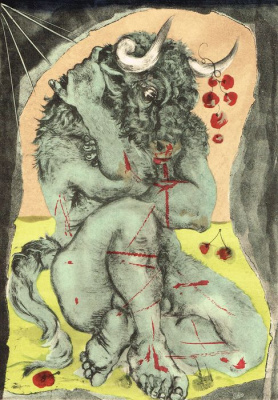 Инициация (Минотавр). Литография. Пьер-Ив Тремуа. Vins, Fleurs et Flammes. Japon Imperial. Издатель Bernard Klein, Париж, 1953 год