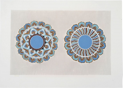 Орнамент. Ксилография с ручной раскраской. Китай, 1956 год