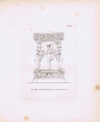 Гравюра Генри Мозес Древний (античный) алтарь из библиотеки Марчиана 3. Орнамент. Офорт. Англия, Лондон, 1838 год
