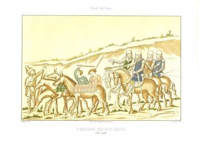 Эскорт волхвов. Хромолитография. Франция, Париж, 1857-1858 год