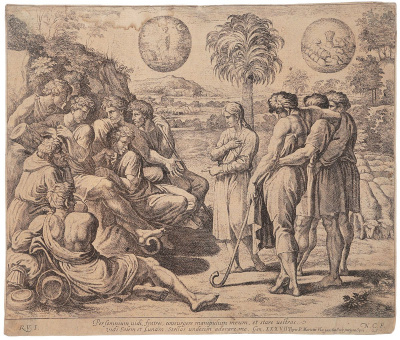 Эпизоды из Священной истории. Сон Иосифа. Гравюра. Западная Европа, 1640 год