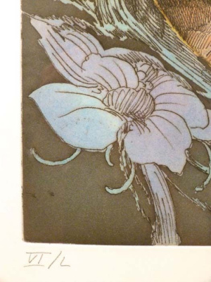 Девушка-цветок (Blumenmadchen). Цветная гравюра Эрнста Фукса (Ernst Fuchs). Австрия, вторая половина XX века