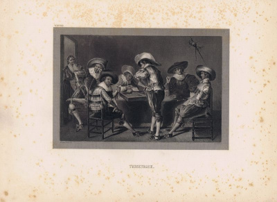 Гравюра Франс Халс Игра в триктрак. Офорт. США, Бостон, 1873 год